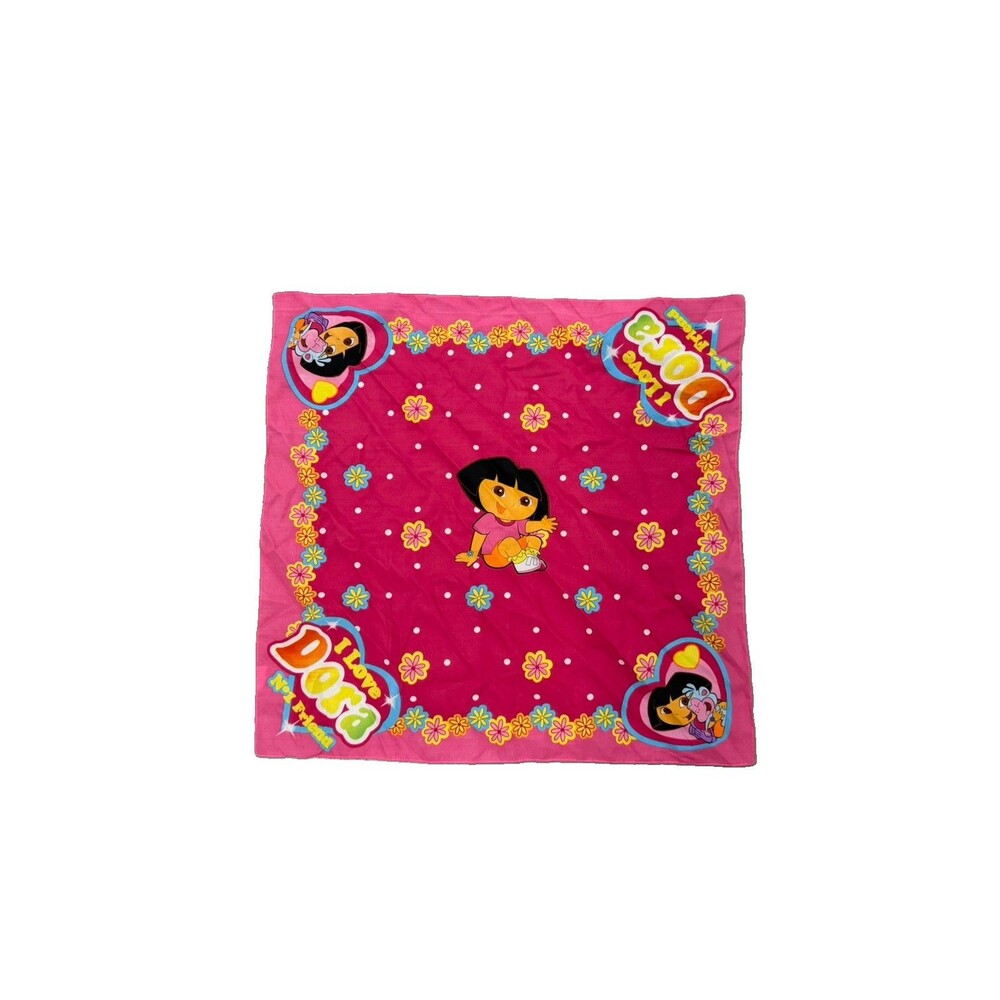 Vintage Dora the Explorer Bandana Pink Cotton 20"x20" Flower Polka Dots!